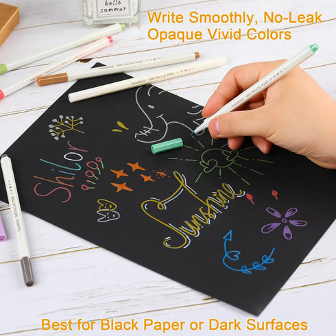 Sunshilor Metallic Markers Fine Point Metallic Marker Pens for Black Paper, Rock Painting, Easter Egg, Halloween Pumpkin, Card Making, Metal, Cera...