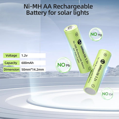 AA 1.2v Ni-MH Rechargeable Batteries, AA 600mAh 1.2V Solar Batteries, Double A Pre-Charged Batteries for Outdoor Solar Lights, Pathway Lights (AA ...