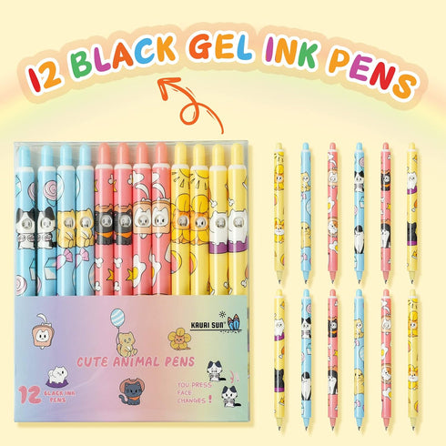 12pcs Cute Kawaii Animal Pens, Changeable Cats Dogs Emojis, Fun School Stationary Vet Office Supplies, Gift Sets for Kids Teen Girls Boys Veterina...