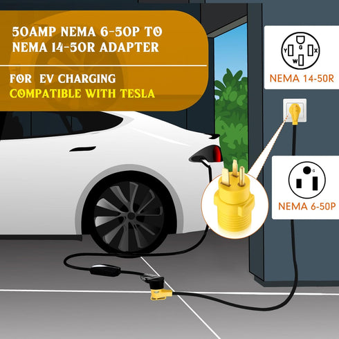 EV Charger Adapter Compatible with NEMA 6-50P to 14-50R 50 Amp 3 Prong Welder Plug to 4 Prong EV Charging Connector, Welder Welding Dryer EV Charg...