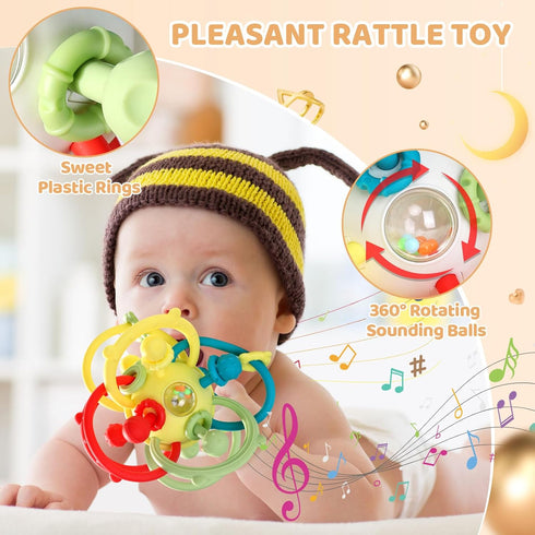 Orzbow Rattle & Sensory Teething Toys for Baby, Montessori Teethers Toys for Babies 3-12 Months, Infant Teething Relief Chew Toys, Stimulating Lit...