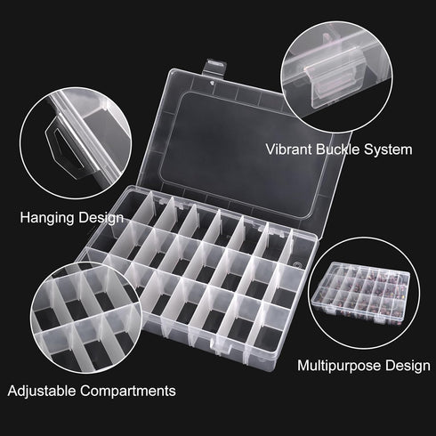 2 Pack 24 Grids Clear Plastic Organizer Box, Storage Container with Adjustable Divider, Craft and Bead Storage Organizer Box for DIY Crafts Jewelr...