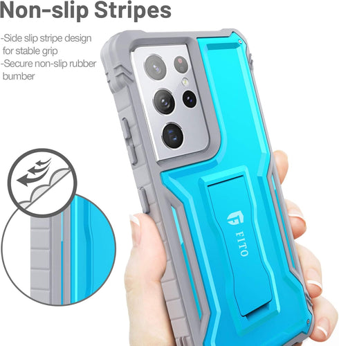 FITO for Samsung Galaxy S21 Ultra 5G Case, Dual Layer Shockproof Heavy Duty Case for Samsung S21 Ultra 5G Phone Built-in Kickstand, Without Screen...