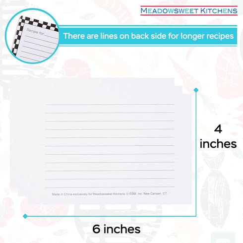Meadowsweet Kitchens Recipe Card Set - 25 Double Sided Recipe Cards 4 x 6 Inch, Perfect Size Blank Cards for a Recipe Card Box, Make Your Own Pers...