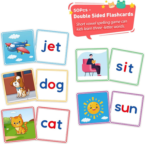 Wooden CVC Reading Spelling Game for Kids, Sight Words Flash Cards for Preschool Kindergarden Learning Activities, Montessori Educational Toys Gif...