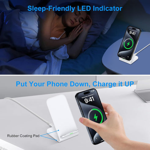 Wireless Charger Station 15W Fast Wireless Phone Charging Dock Pad Holder Stand for iPhone 15 Pro Max,15 Pro,15 Plus,15,Google Pixel 8a 8 7,Samsun...