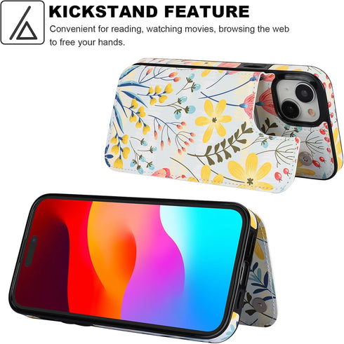 HAOPINSH for iPhone 15 Plus Wallet Case with Card Holder, Floral Flower Pattern Back Flip Folio PU Leather Kickstand Card Slots Case for Women Gir...