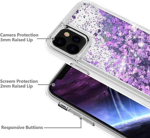 for iPhone 11 Pro Max Case, Double Layer Design Bling Flowing Liquid Floating Sparkle Colorful Glitter Waterfall TPU Protective Phone Case for iPh...