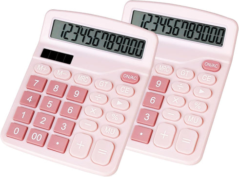 Cute Pink Desktop Calculator with Big Buttons, Dual Power Source, Solar and Battery, Large LCD Display, 2 Pack Desk Calculator- Perfect for Basic ...