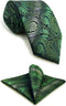 S&W SHLAX&WING Ties for Men Green White Paisley Classic Size Necktie with Pocket Square...