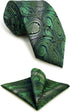 S&W SHLAX&WING Ties for Men Green White Paisley Classic Size Necktie with Pocket Square...