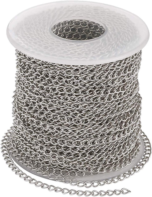 Pandahall 82 Feet/25M Soldered 304 Stainless Steel Curb Chains 4x3x0.6mm Stainless Steel Color Plated for Jewelry Making...