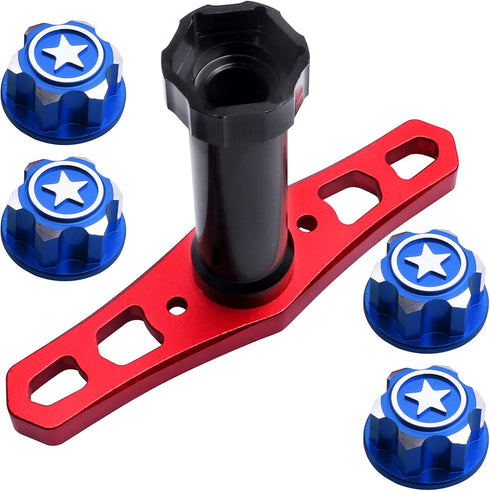 17mm Wheel Nuts & 17mm Hex Wheel Wrench Tool for Traxxas X-Maxx E Revo Summit T-Maxx RC Monster Truck Wheels Tires (4-Pack) (Blue Nut)...