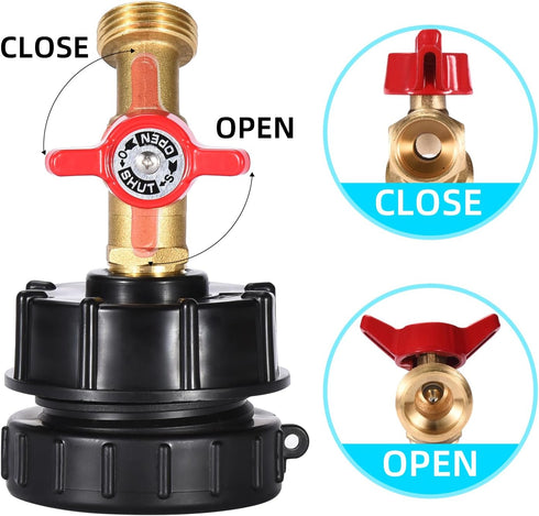 IBC Tote Adapter, for 2.44" Fine Threads to1/2, 275-330 Gallon IBC Tote Tank Adapter,Brass Hose Faucet Valve Tool with Ball Valve for Garden Hose ...