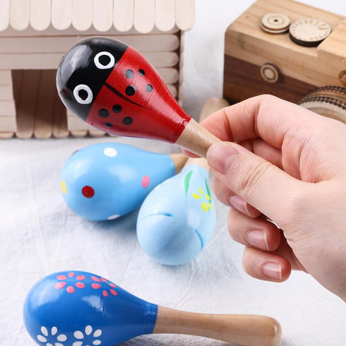 MCPINKY 10PCS Toddler Maracas Toys, Mini Wooden Maracas for Kids Musical Instruments Wooden Shakers Baby Musical Toys Infant Learning Maracas Toys...