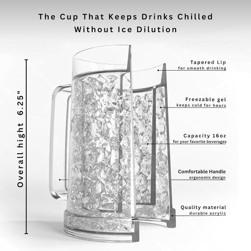 Beer Mugs For Freezer, Double Wall Insulated Plastic Glasses – Freezer Mugs, 16 oz – Perfect Frozen Beer Mugs for Home Bar Accessories, Gifts for ...