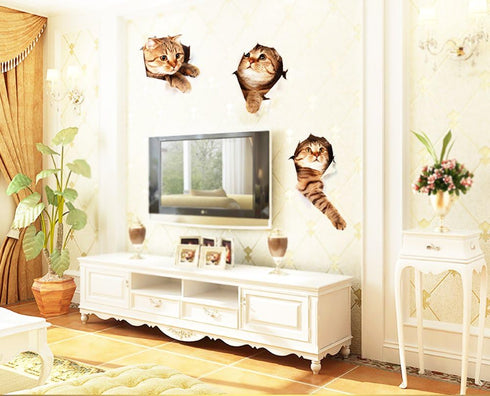 3D Wall Decals Stickers Vivid Decors Murals (Cat) for Room Home Removable Wall Art Decals Wall for Kids Rooms DIY Home Decoration (Cat)...