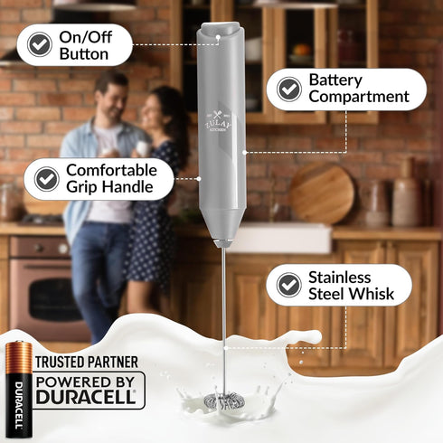 Zulay Kitchen Duracell Powered Milk Frother Handheld Foam Maker - Whisk Drink Mixer for Coffee, Latte, Matcha, Cappuccino - Mini Foamer by Milk Bo...
