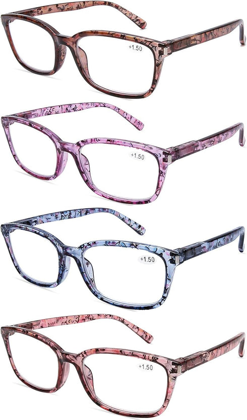 DOOViC 4 Pack Computer Reading Glasses Blue Light Blocking Anti Eyestrain Spring Hinge Stylish Readers for Women 2.00 Strength...