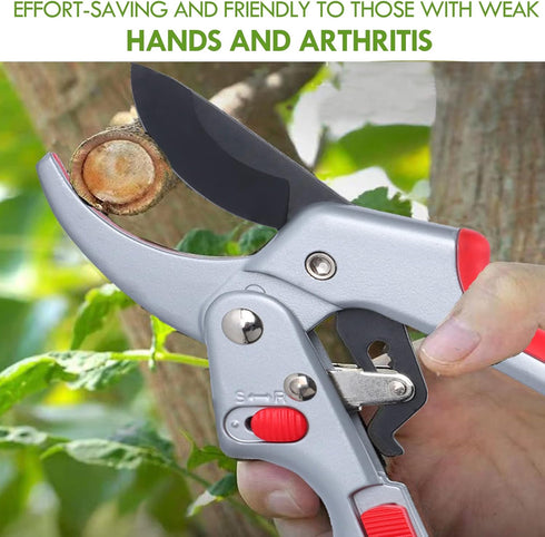 Pruning shears, work 3 times easier, MUSTKING garden clippers (Adjustable - Upgraded version - Red)...
