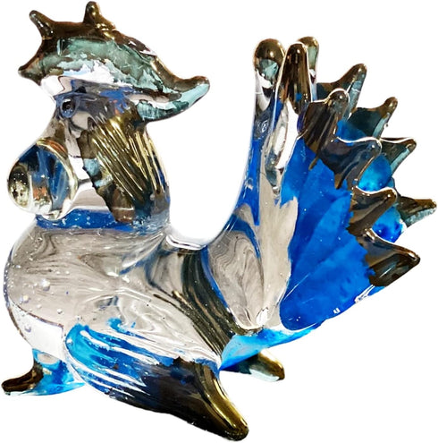 Garden Deco Glow in The Dark Blue Cock Hand Blown Art Glass Figurine Ornament Sculpture...