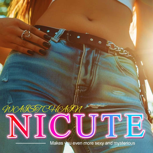 Nicute Punk Leather Chain Belt Black Goth Waist Chain Rave Body Chain Accessories for Women...