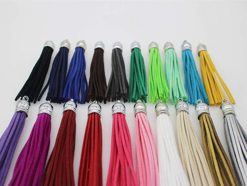 PAMIR TONG 100pcs Faux Suede Leather Bulk Sets Tassels for Decorations, Key Chain, Earring, Cellphone Straps,Jewelry Accessories,DIY Craft (Silver...