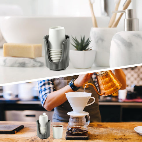 Ceramic Bathroom Cup Dispenser with Stylish Vertical Stripes - Disposable Mouthwash Cup Holder Holds 3-4oz Paper Cups for Rinsing Cups on Bathroom...