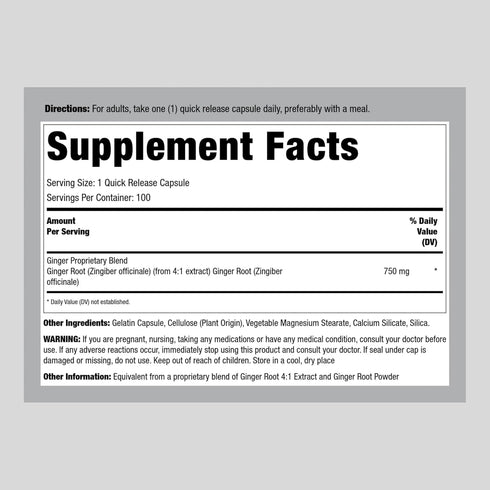 Lindberg Ginger Root Capsules | 750 mg | 100 Count | Non-GMO, Gluten Free Supplement...