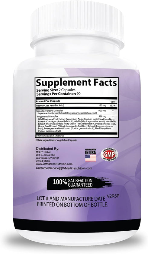 Extra Strength Resveratrol 1568mg - 180 Capsules - 3 Months Supply | Antioxidant Supplement | Natural Trans-Resveratrol Pills | for Anti-Aging, He...