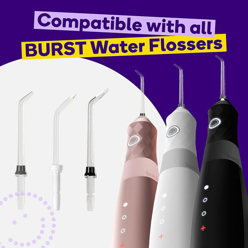 BURST Water Flosser Replacement Tips for Fresh Breath, Healthy Teeth & Gums, Plaque Removal Between Teeth, Braces & Dental Work - 2pk (Ortho)...