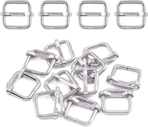 Swpeet 60Pcs 5/8 Inch - 15mm Sliver Metal Rings Metal Rectangle Adjuster Triglides Slides Buckle, Roller Pin Buckles Slider Strap Adjuster Keychai...