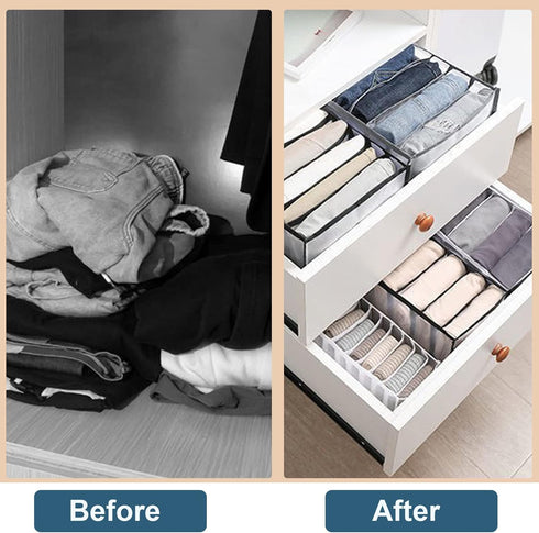 KesaPlan 2Pcs Wardrobe Clothes Organizer, 9Grids Visible Foldable Closet Organizers, Compartment Storage Box with Mesh Separation, Washable Drawer...
