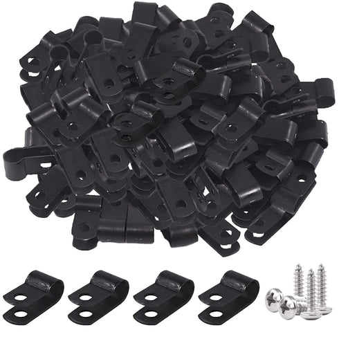Glarks 60Pcs 1/4 Inch Black Nylon Screw Mounting R-Type Cable Clip Wire Clamp Kit with Screws for Wire, Conduit and Cable Conduit...