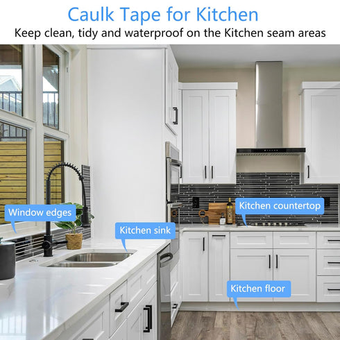 Caulk Tape Bath & Kitchen Caulking Tape Self Adhesive Waterproof, Toilet Caulk Sealant Tape, Bathtub Caulk Sealing Strip Tape for Bathroom Caulkin...