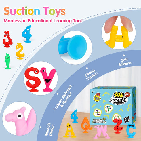 Suction Toys Kids Bath Toy for Toddler Aged 3, 30PCS Animal Alphabet Number Sucker Toy, Montessori Sensory Toy Gift for Kids Aged 4-8, Educational...