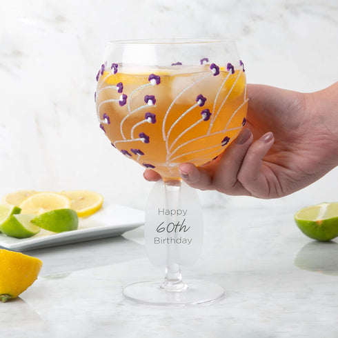 Pavilion Gift Company Pavilion-Purple Sprout-24 Oz Wine Removable Happy 60th Bir Hand Decorated Glass, 24 oz...