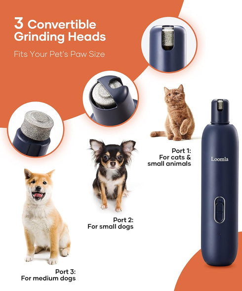 Loomla Dog Nail Grinder Upgraded - Professional 2 Speed Dog Nail Trimmers with Low Noise, USB Rechargeable Pet Nail Grinder, Paws Grooming and Smo...