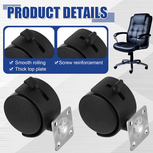 8 Pcs 1.5 Inch Furniture Casters with Brake Swivel Replacement Wheels Small Nylon Plastic Castor Wheels for Rolling Cart Table Chair Cabinet, Blac...