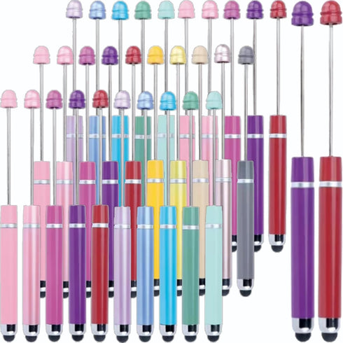 Qilery 30 Pcs Beaded Pens with Stylus Tips Plastic Beaded DIY Stylus 2-in-1, Multifunctional Stylus for Rubber Touch Screen Handwriting Ballpoint ...
