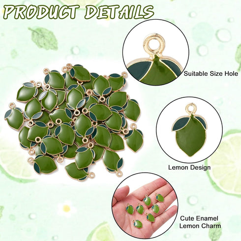 DanLingJewelry 100 pcs Green Lemon Enamel Charm Fruit Charms Gold Plated Pendants for Bracelets Jewelry Making...