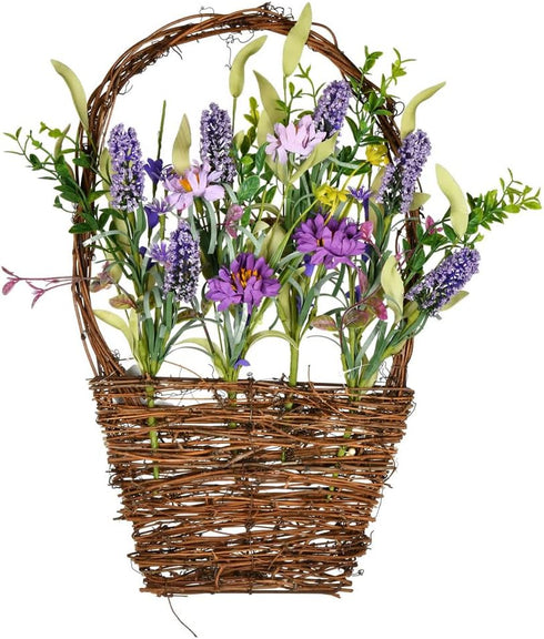 Vickerman 16"x10" Artificial Purple Lilac Wild Flower Basket. This Hanging Basket Features Purple Wild and Lilac Flowers with Mixed Greenery....