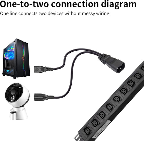 C14 to C13+NEMA 5-15R Y Splitter Power Cord YACSEJAO 10A/250V IEC 320 Single IEC 320 C14 Male to C13 + NEMA 5-15R(1FT/30CM)......