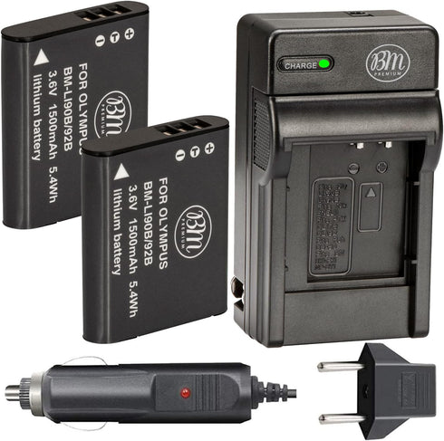 BM 2 LI-90B, LI-92B Batteries and Charger for Olympus Tough TG-6, TG-5, TG-Tracker, SH-1, SH-2, SP-100 IHS, Tough TG-1 iHS, Tough TG-2 iHS, Tough ...