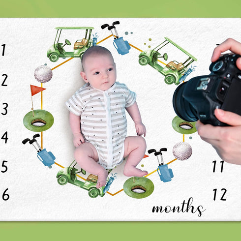 Golf Print Baby Monthly Milestone Blanket Newborn Baby Boy Golf Gender Neutral Newborn and Baby Nursery Essentials Personalized Golf Baby Ideas fo...