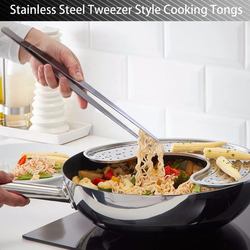 JETKONG 2 Pcs 12-Inch Cooking Tweezers Stainless Steel, Straight Food Tweezers, Professional Kitchen Tweezers/Forceps for Cooking Repairing and BB...