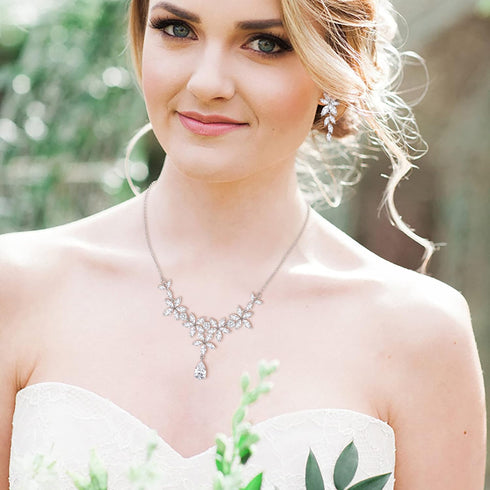 EVER FAITH Wedding Party Jewelry Set for Women, Gorgeous Teardrop White Cubic Zirconia Necklace Earrings Set, Bridemaids Jewelry Set for Bridal...