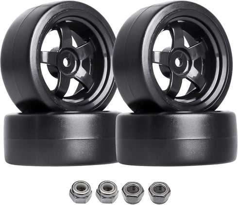 Hobbypark 12mm Hex 1/10 RC Drift Tires Hard Plastic and Wheels for Tamiya HPI Traxxas Kyosho Redcat HSP 1:10 Scale RC Drift Car Drifting (Set of 4...