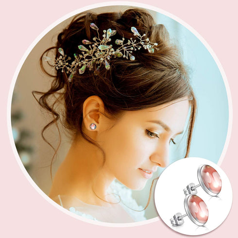 200 Pieces Stud Earring Kit, Including 50 Pieces 12 mm Stainless Steel Blank Stud 50 Rubber Back, 50 Pieces 12 mm Clear Glass Cabochons 50 Stainle...