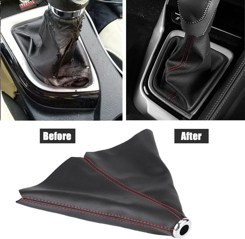 Majatou Shift Boot Cover, Car Shift Knob Dust Cover, Universal Gear Shift Knob Boot Bright Black PU Leather Red Stitch Gear Gaiter Boot Cover Fit ...